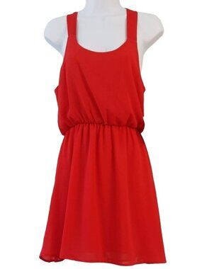 Dee Elle Women Sleeveless Dress Red Small Lined Elastic Tank Style Chiffon NEW